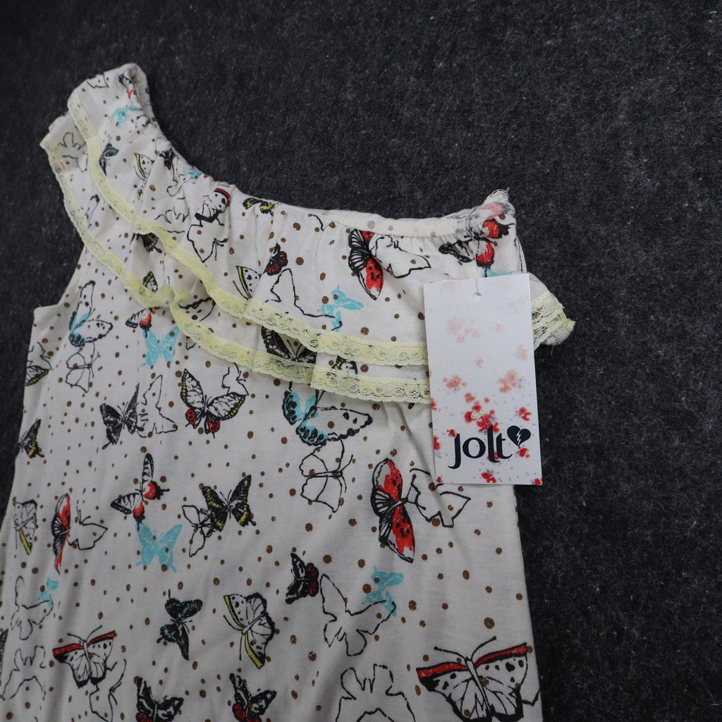 Jolt One Shoulder Top Womens Medium NWT Butterfly Print Ruffle Lace Trim Cream - take2supply
