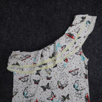 Jolt One Shoulder Top Womens Medium Ivory Butterfly Print Ruffle Lace Trim NWT - take2supply