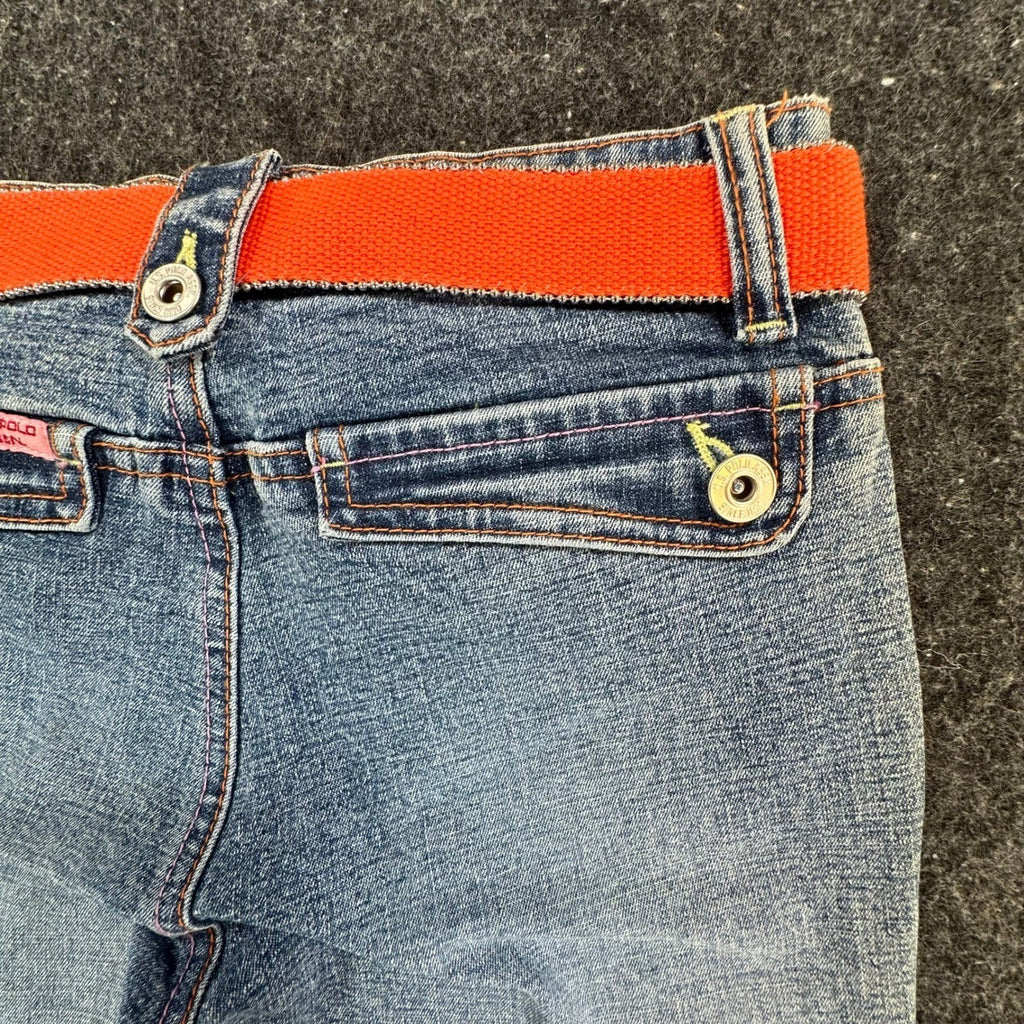 US Polo Assn Y2K Flare Jeans Girls 8 Blue Denim Stretch Belted NWT - take2supply