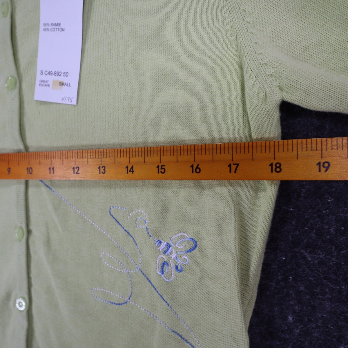 TM Sport That's Me Cardigan Sweater Womens Small Green Embroidered Ramie NWT - take2supply