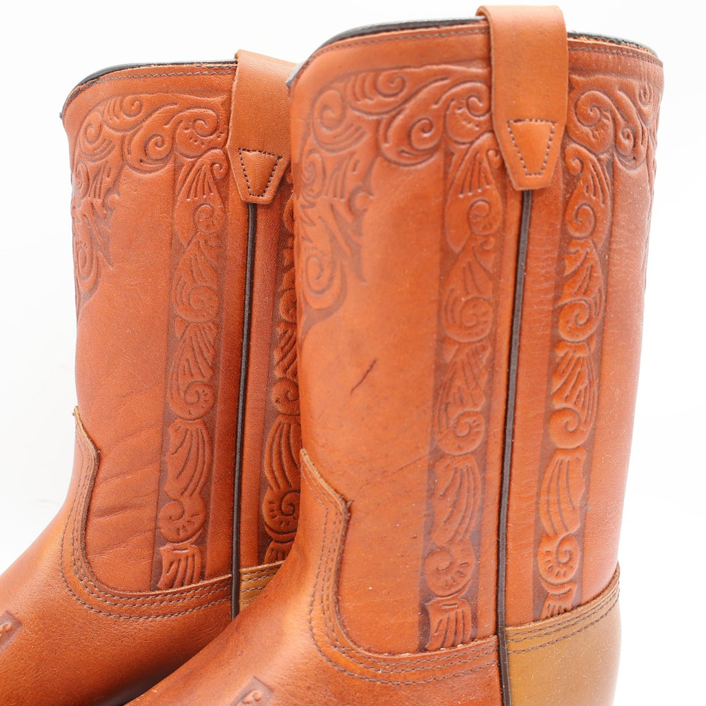 Acme Vintage Western Boots Kids 4.5D Tan Leather Square Toe Cowboy 2418 USA Made - take2supply