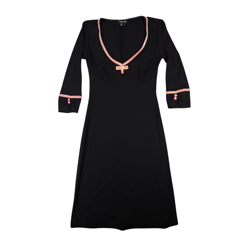 My Michelle Dress Womens Small Y2K Black Pink Trim V-Neck 3/4 Sleeve Sheath - take2supply