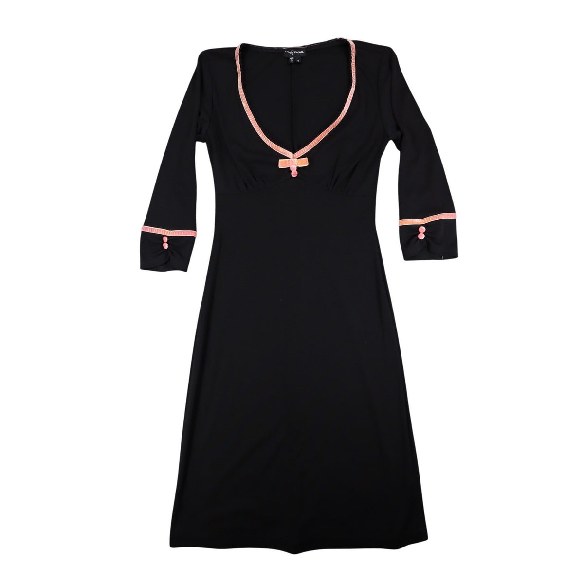 My Michelle Dress Womens Small Y2K Black Pink Trim V-Neck 3/4 Sleeve Sheath - take2supply
