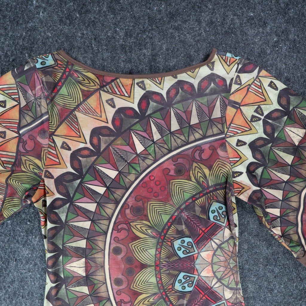 Mismash Carcara Dress Womens Small Brown Boho Mandala Print Bell Sleeve Mini - take2supply