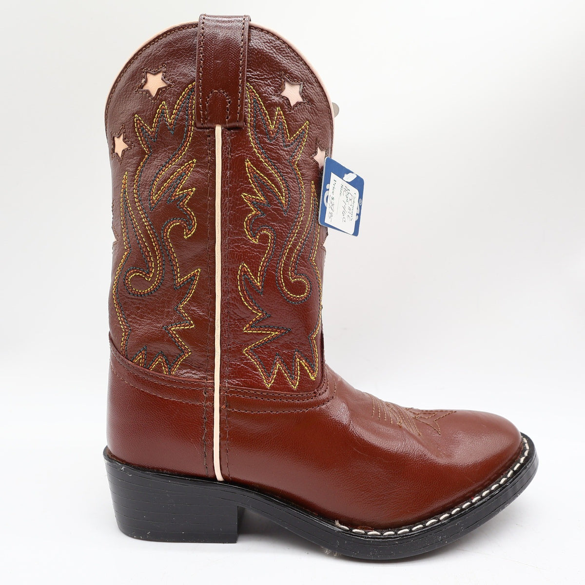 Acme Western Boots Childs 1 D Brown Star Inlay Leather New In Box Vintage Style - take2supply