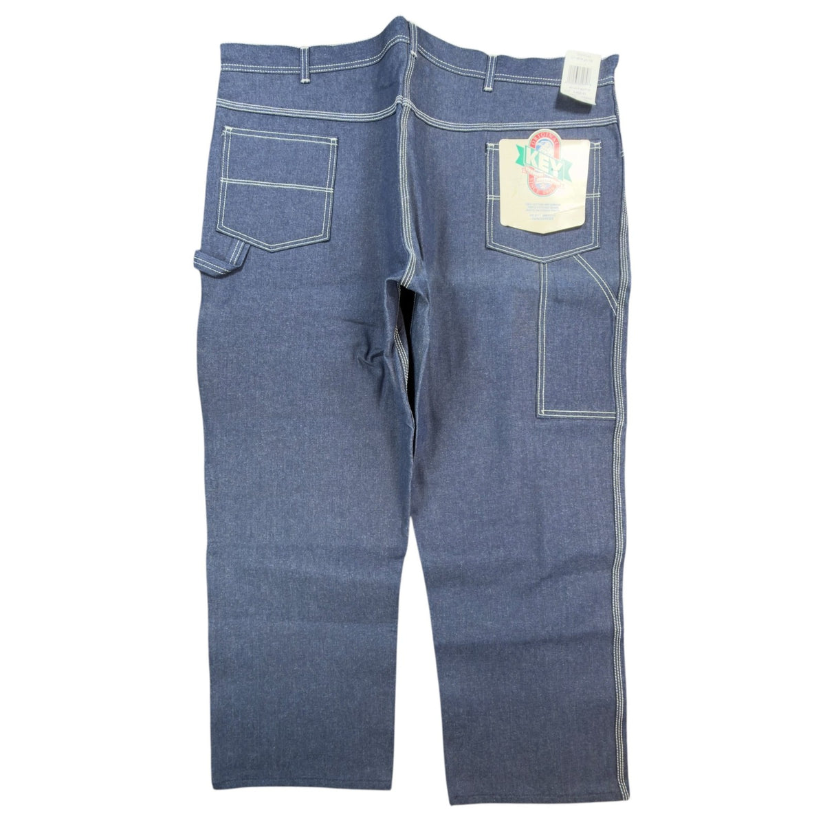 Blue Key carpenter jeans with contrast stitching, full back view