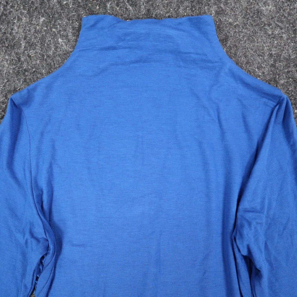 Zoé Ruched Mock Neck Top Womens P/S Blue Rayon Stretch Long Sleeve Canada NWT - take2supply