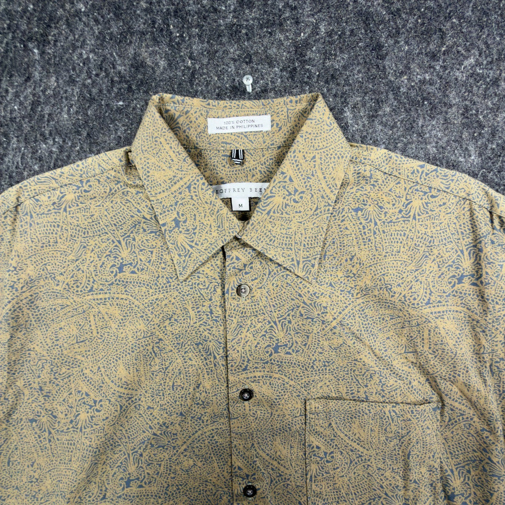 Geoffrey Beene Modern Paisley Button Up Mens Medium Tan Cotton NWT - take2supply