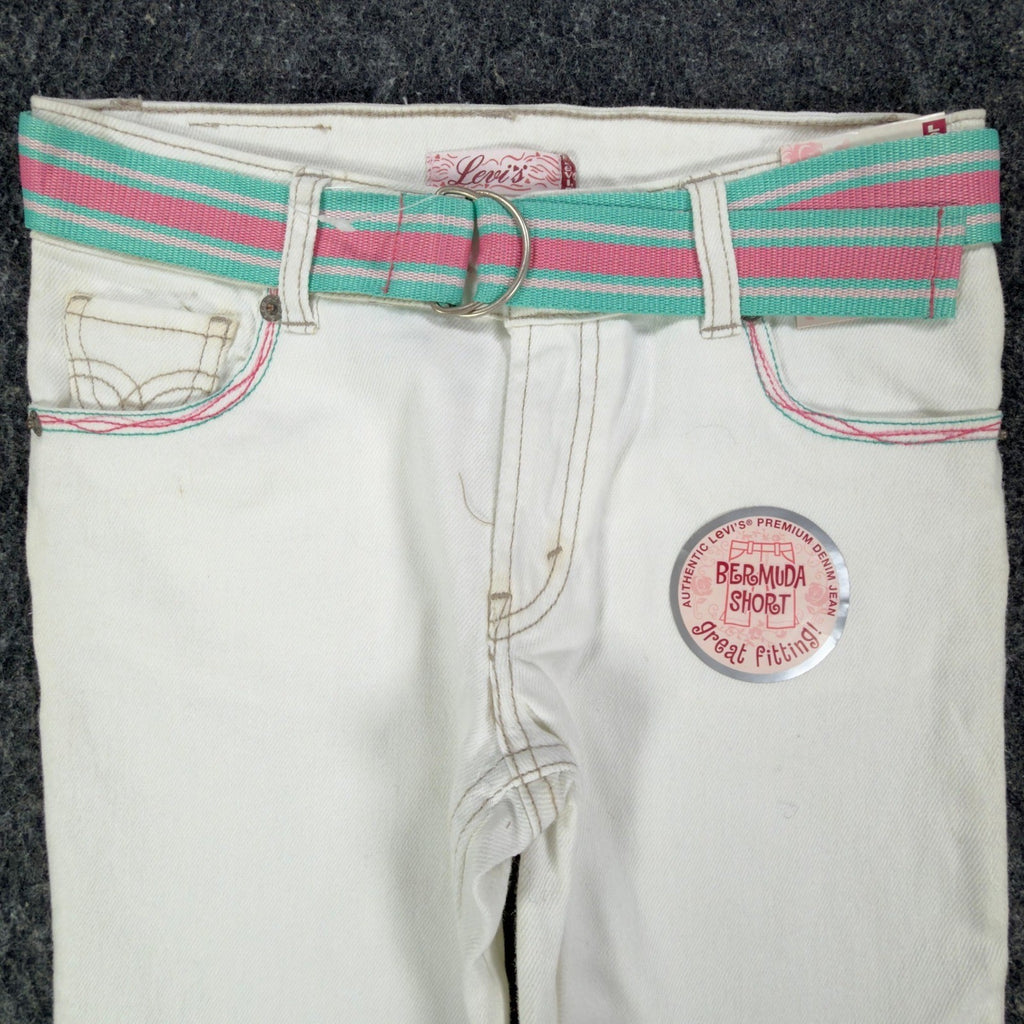 Levi's 2006 Y2K Bermuda Shorts Girls 10 White Denim NWT Belted C679 - take2supply