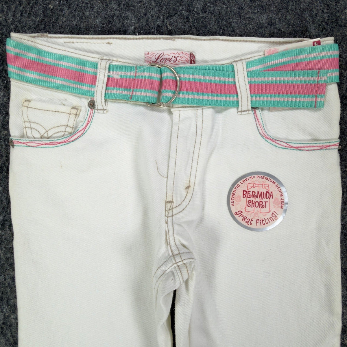 Levi's 2006 Y2K Bermuda Shorts Girls 10 White Denim NWT Belted C679 - take2supply