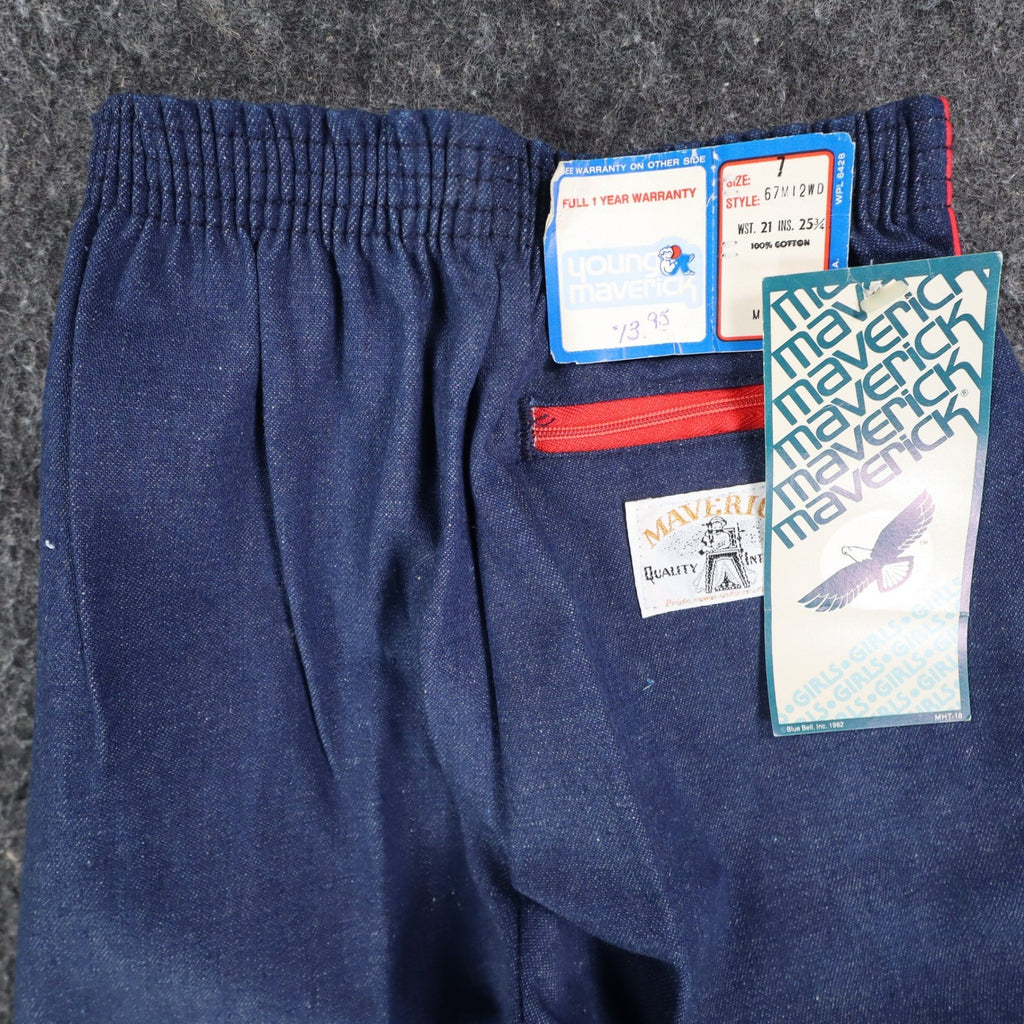 Young Maverick Vintage Girls 7 Blue Red Stripe Flare Jeans NWT - take2supply