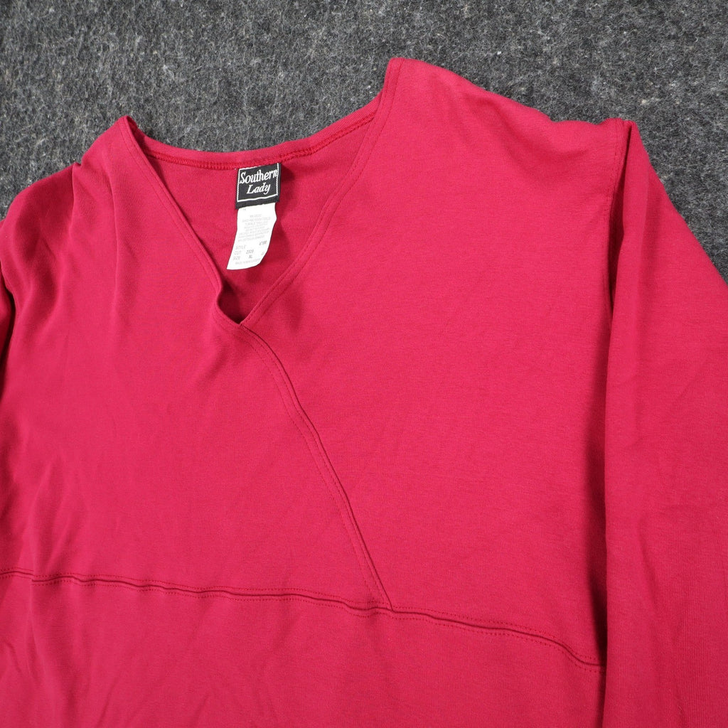 Southern Lady Top Women XL Red Long Sleeve V-Neck Faux Wrap Cotton Blend NWT - take2supply