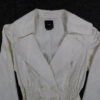 Takara Trench Coat Womens L White Belted Double Breasted Smocked NOS NWT - take2supply