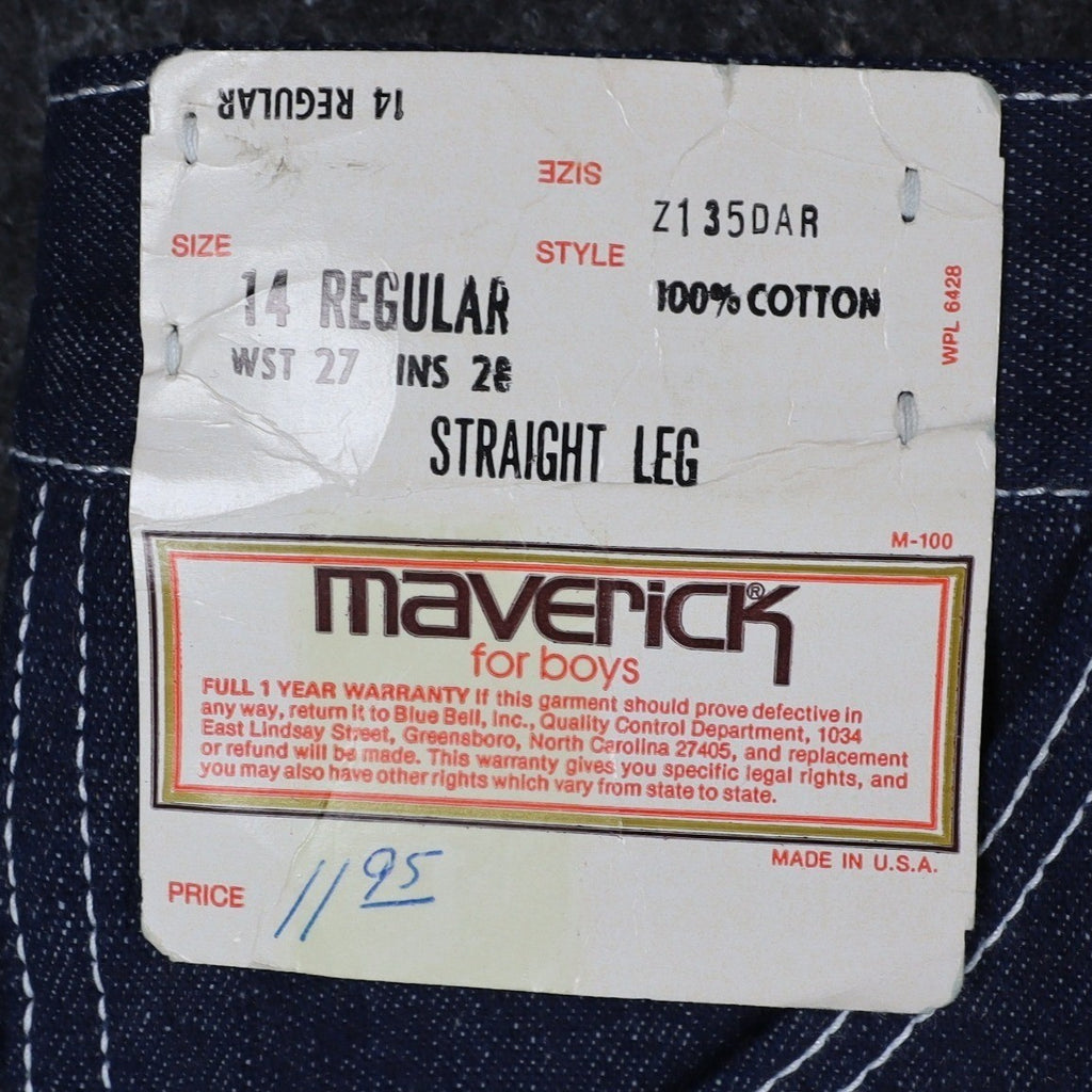 Maverick Boys 14 Regular Straight Leg Vintage 70s Blue Cotton Denim Jeans