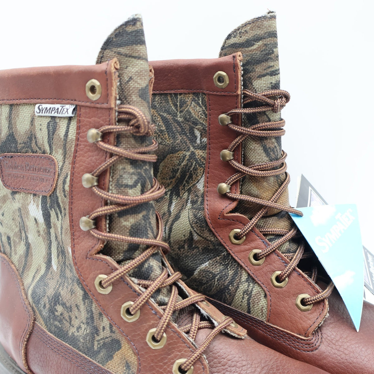 Golden Retriever Hunting Boots Mens 10.5 M Vintage USA Leather Camo Sympatex NEW - take2supply