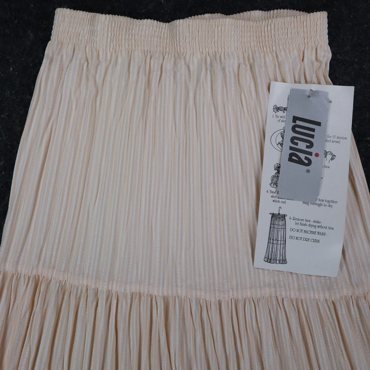 Lucia Broomstick Skirt Small Vintage 90s Peach Cream Tiered Crinkle Maxi USA NWT - take2supply