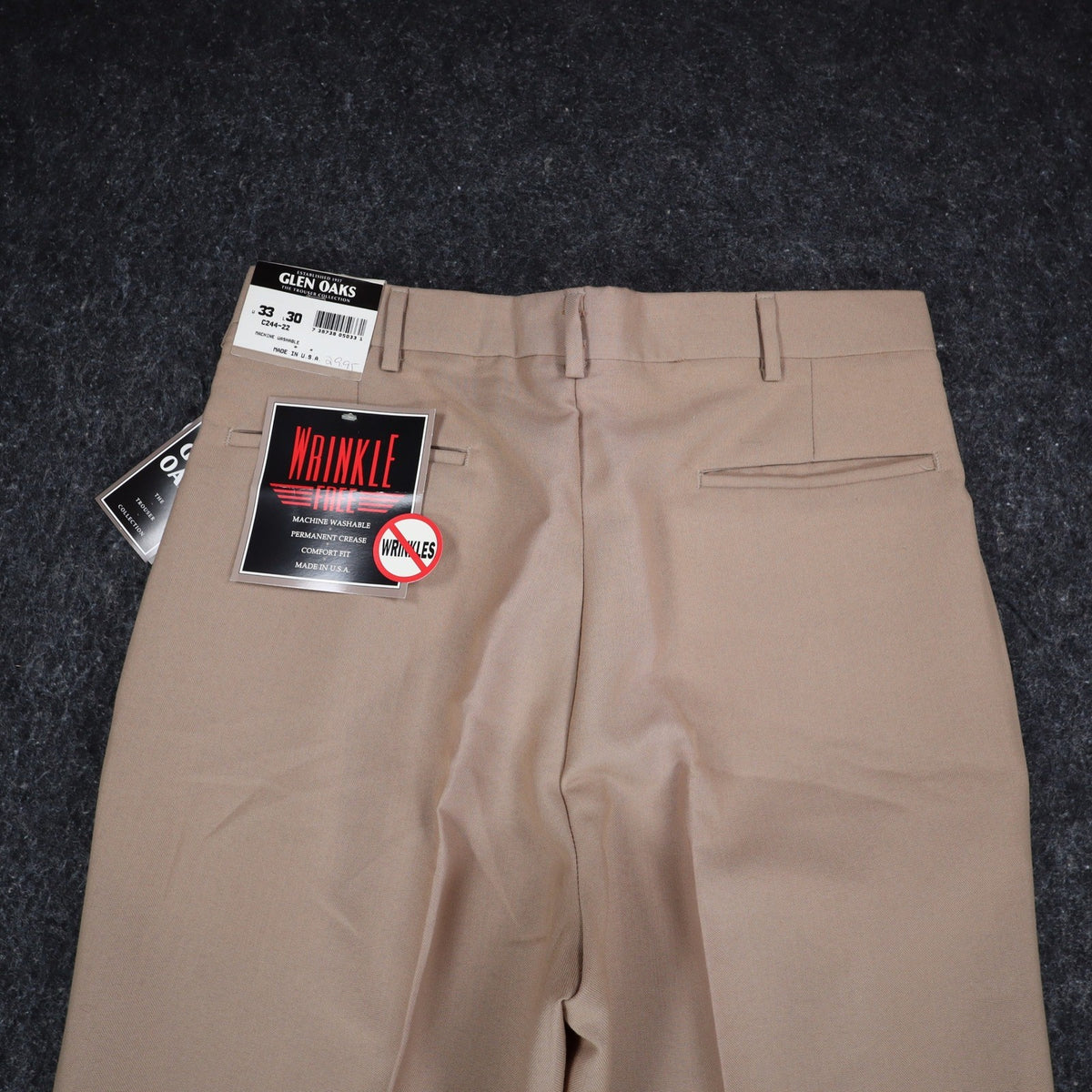 Glen Oaks Pleated Trousers Mens 33x30 Vintage 90s Tan Wool Blend Deadstock USA - take2supply