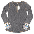 Hem & Thread Henley Top Womens Medium NWT Gray Ribbed Knit Striped Cuff L4753 - take2supply