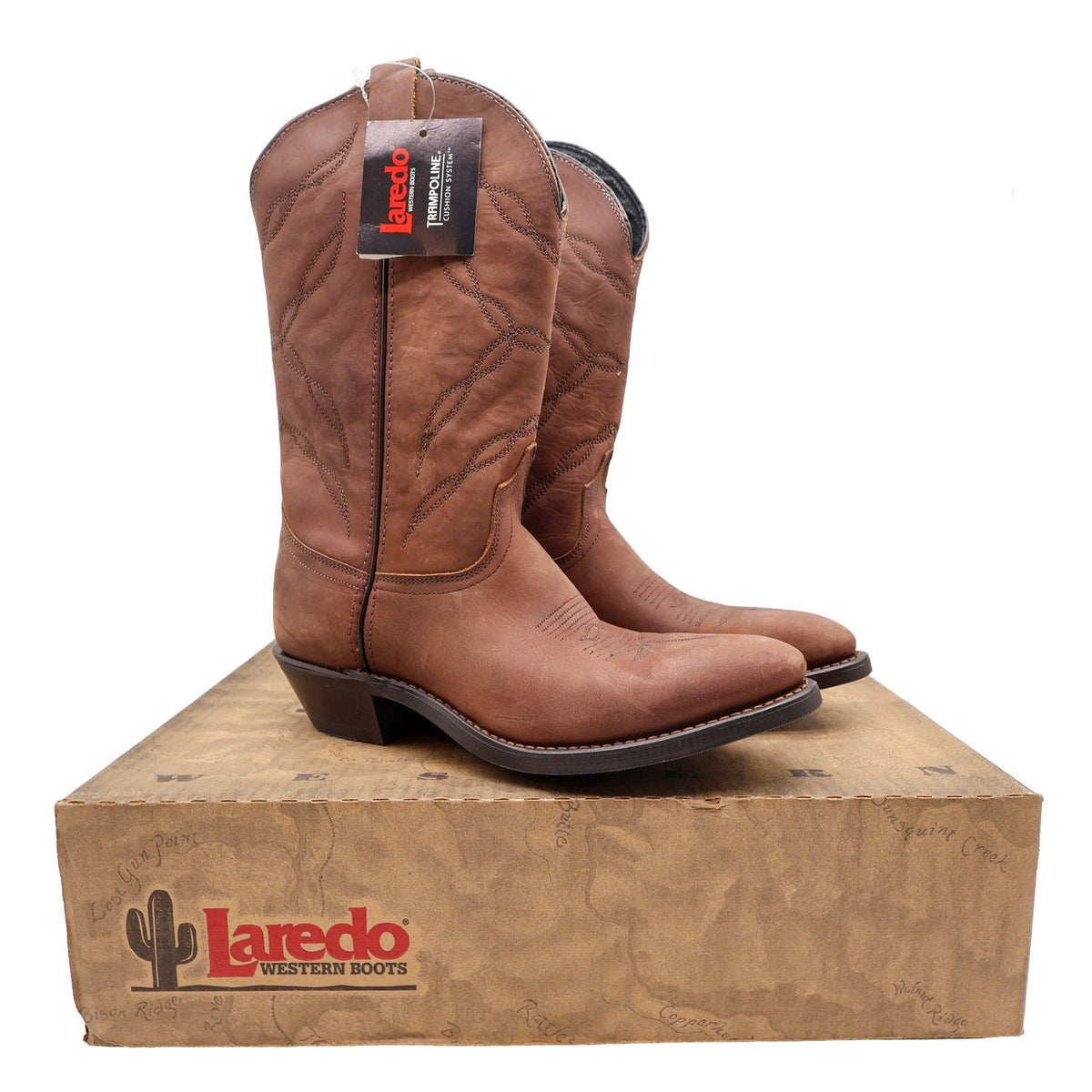Laredo Western Boots Mens 8.5 D Tan Leather Cowboy Roping 28-1805 NWT - take2supply