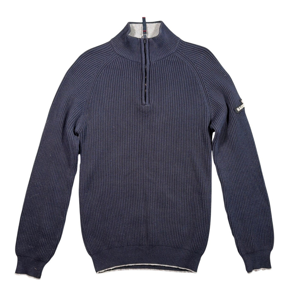 Vintage Nautica Jeans Co Sweater Mens L Navy Blue 1/4 Zip Ribbed Cotton - take2supply