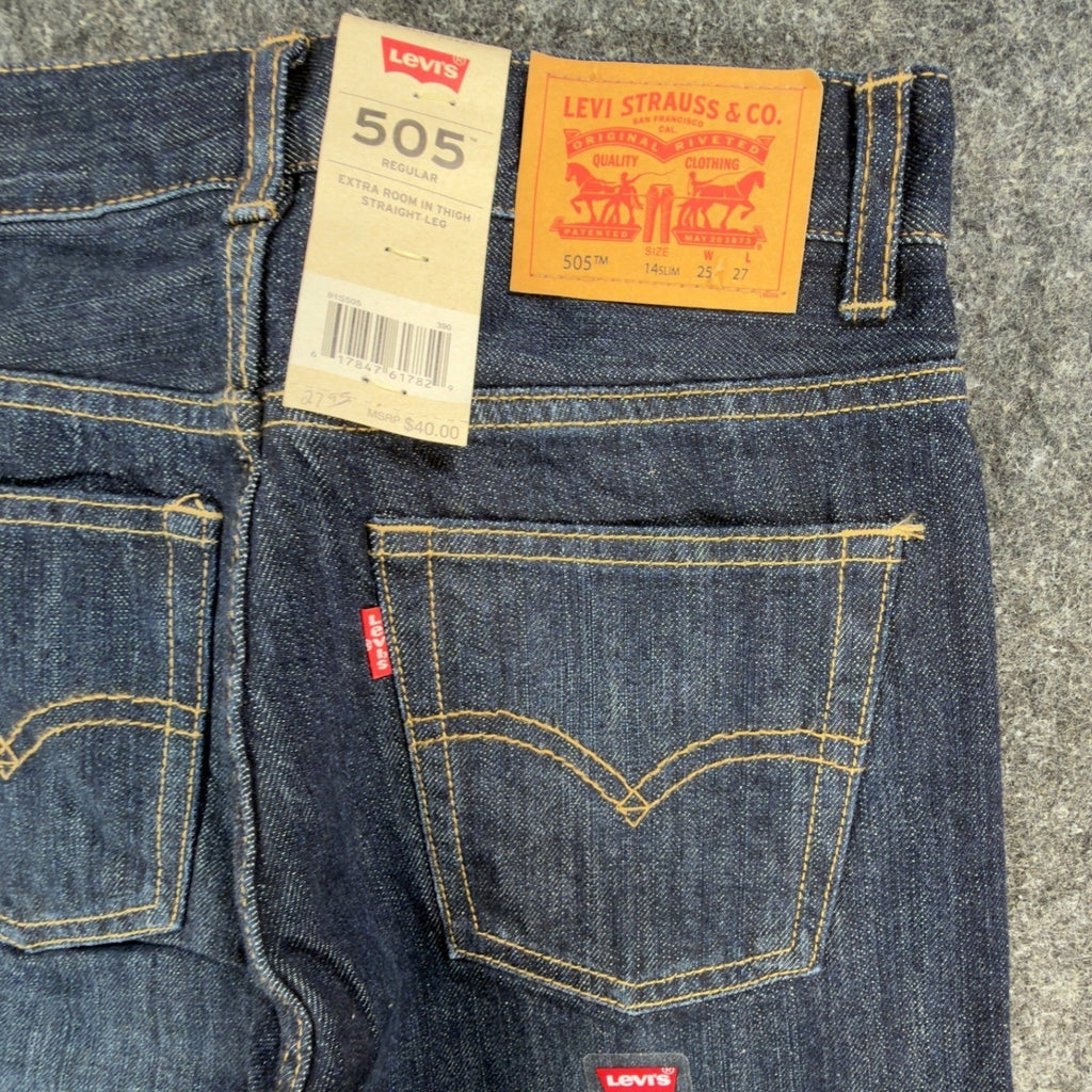 Levi's 505 Regular Fit Jeans Boys 14 Slim 25x27 Dark Wash Straight Leg Denim - take2supply