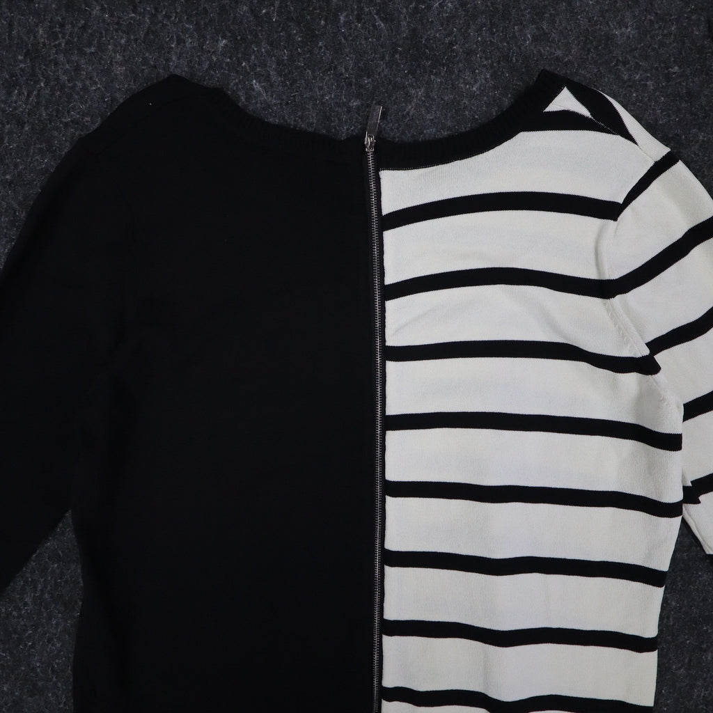 Lanalee Sweater Womens XL/1X Black White Striped Colorblock Back Zip Cotton Knit - take2supply