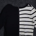 Lanalee Sweater Womens XL/1X Black White Striped Colorblock Back Zip Cotton Knit - take2supply
