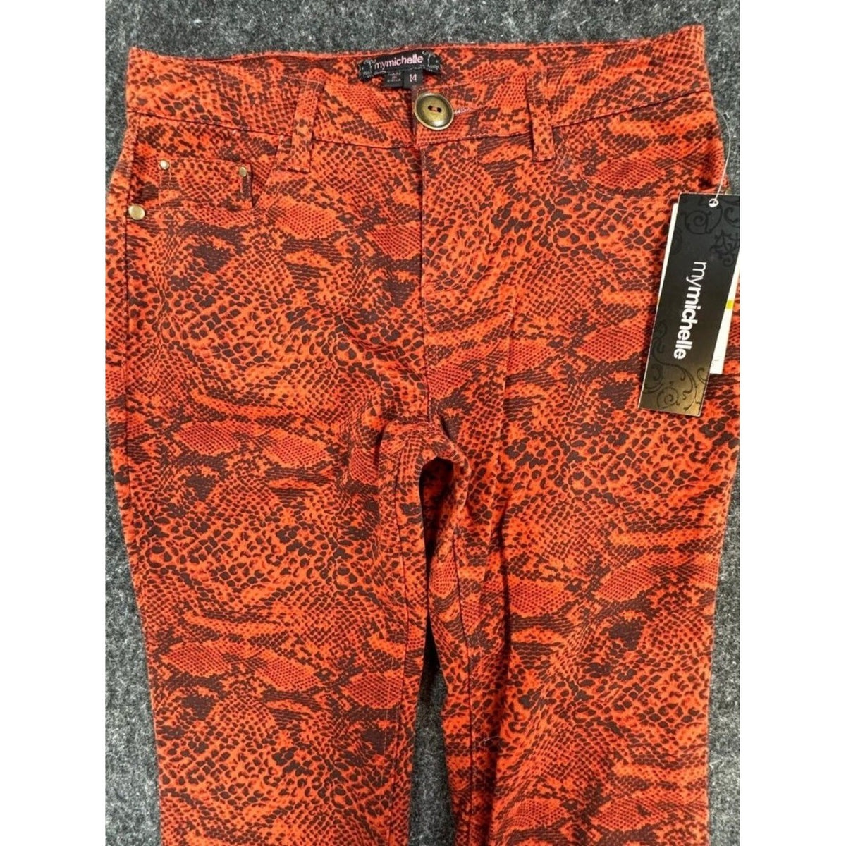 My Michelle Skinny Jeans Girls 14 Red Orange Snakeskin Stretch Denim NWT - take2supply