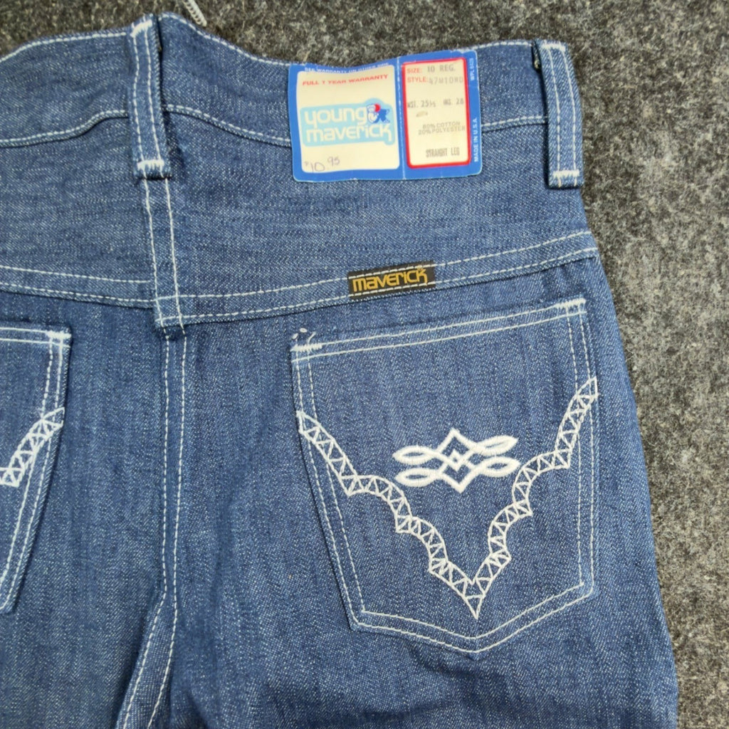 Young Maverick Girls 10 Blue Cotton Blend Straight Leg Embroidered Jeans - take2supply