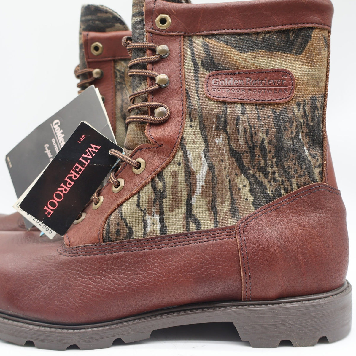 Golden Retriever Hunting Boots Mens 10.5 M Vintage USA Leather Camo Sympatex NEW - take2supply