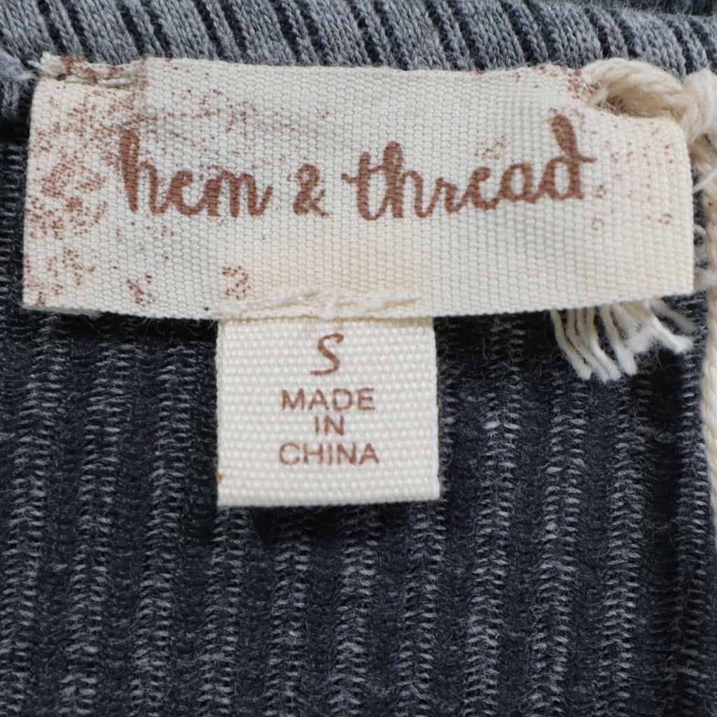 Hem & Thread Top Womens Small Gray Ribbed Knit Velvet Raglan Sleeve Shirt NEW - take2supply