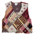 Sandy Starkman Patchwork Vest Womens M Vintage 90s Velvet Embellished Boho Brown - take2supply