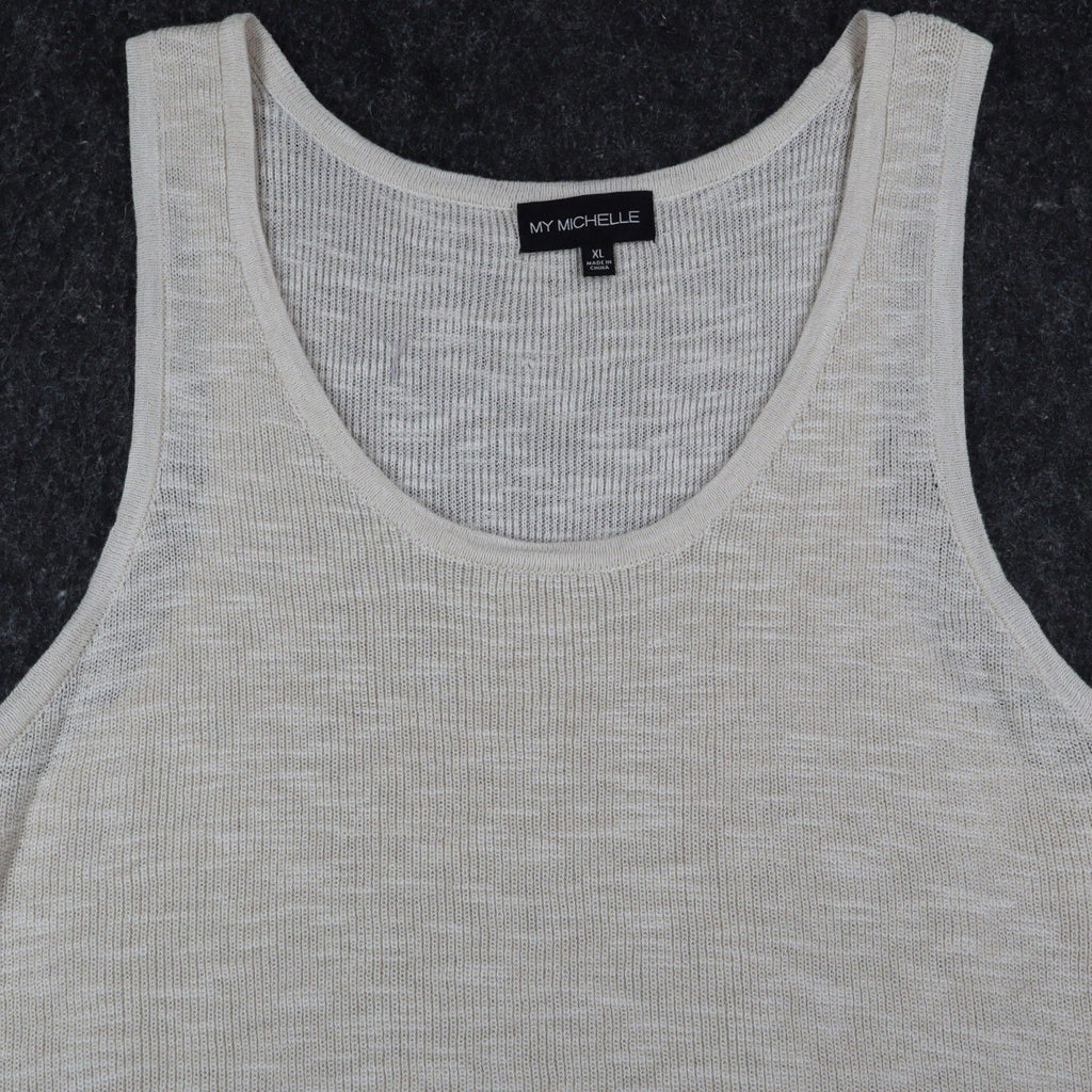My Michelle Tank Top XL Ivory Cotton Blend Crochet Lace Hem Boho Sleeveless - take2supply