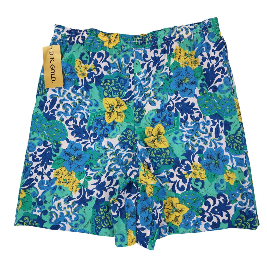 D.K. GOLD Floral Paisley Shorts Womens Medium Vintage 90s Blue Green Made in USA - take2supply