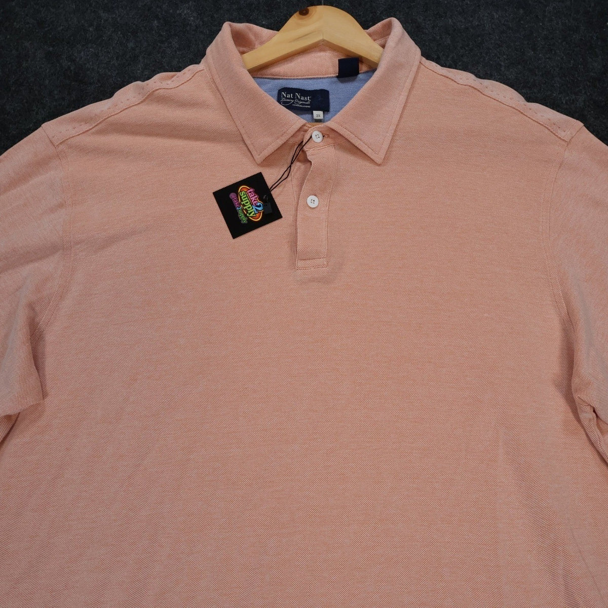Nat Nast Polo Shirt Mens 2XL Peach Excellent Silk Cotton Blend Short Sleeve - take2supply