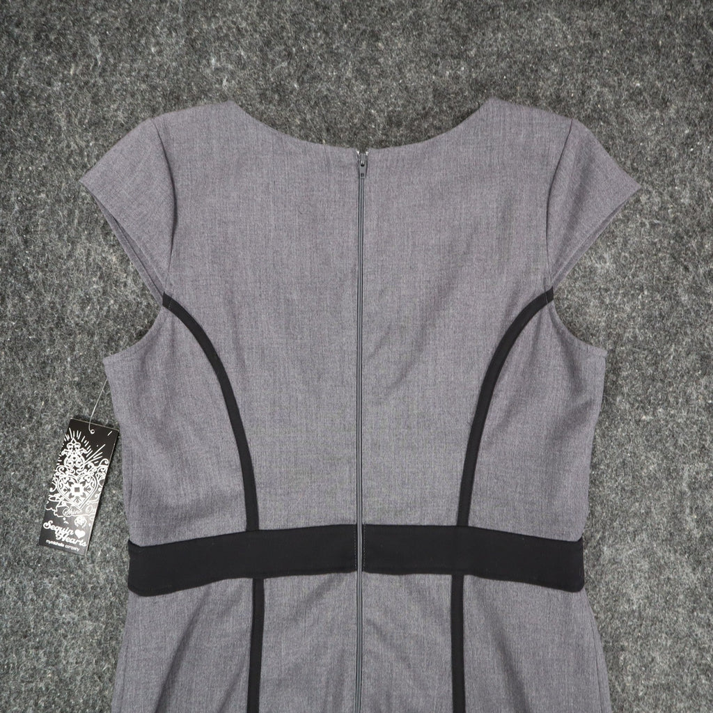 Sequin Hearts Sheath Dress Womens 13 Gray Black Trim Cap Sleeve Career Bodycon - take2supply