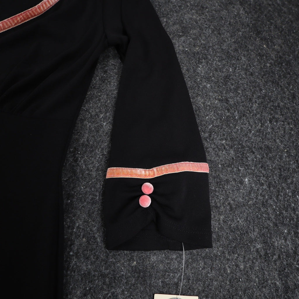 My Michelle Dress Womens Small Y2K Black Pink Bow V-Neck 3/4 Sleeve A-Line USA - take2supply