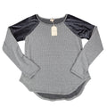 Hem & Thread Top Womens Small Gray Ribbed Velvet Raglan Sleeve Curved Hem C782 - take2supply
