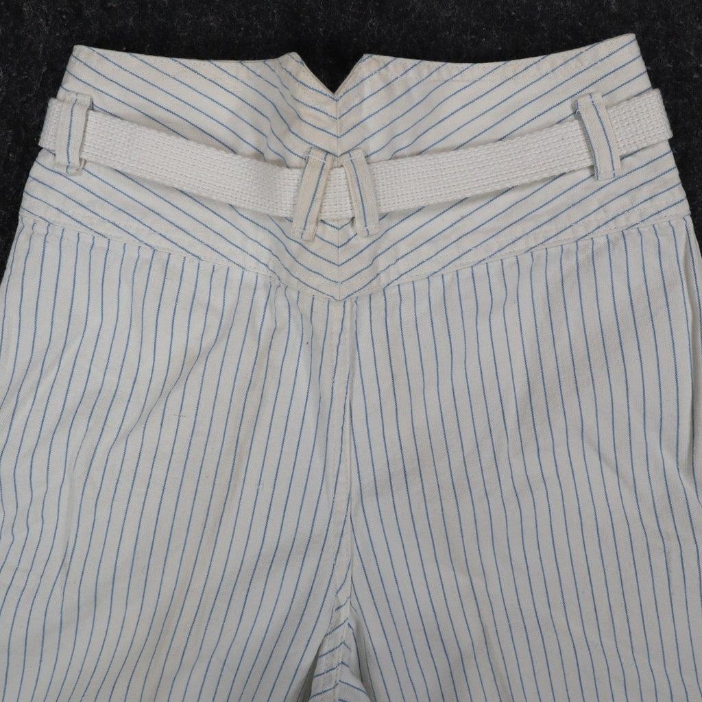 Lee Vintage 90s Pinstripe Pleated Shorts Womens 12 High Rise Cotton White Blue - take2supply