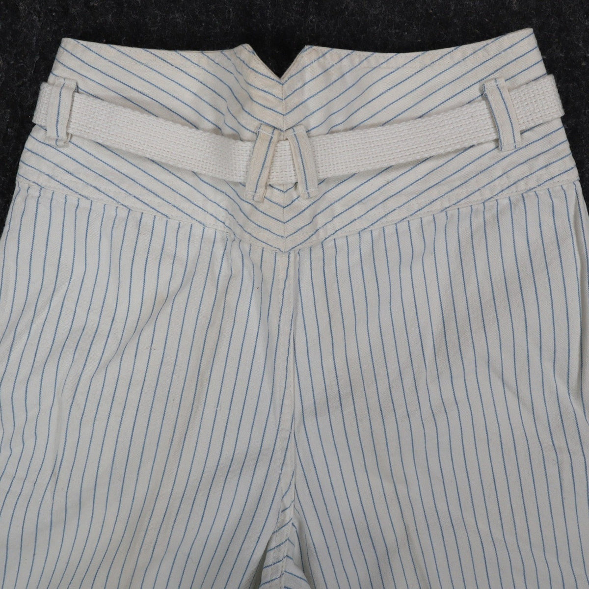 Lee Vintage 90s Pinstripe Pleated Shorts Womens 12 High Rise Cotton White Blue - take2supply