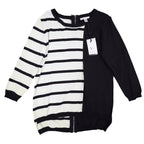 Lanalee Montreal Sweater Womens Large Black White Striped Colorblock Zip Back - take2supply