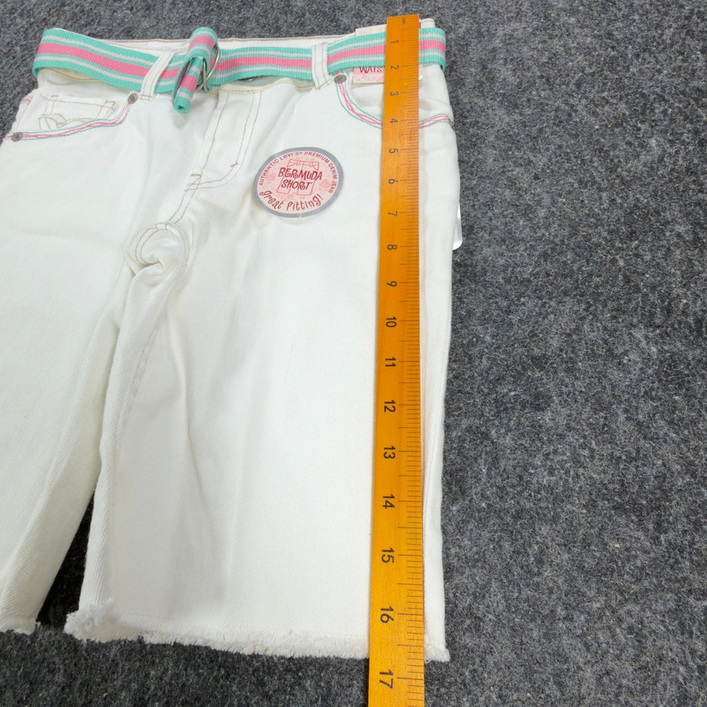 Levi's Y2K Bermuda Shorts Girls 12 White Denim NWT 2006 Retro Heart Pocket - take2supply