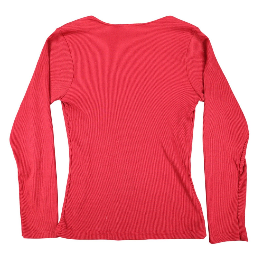 Limited Top Womens Small Vintage 90s Red Ribbed Long Sleeve Crew Neck Shirt - take2supply
