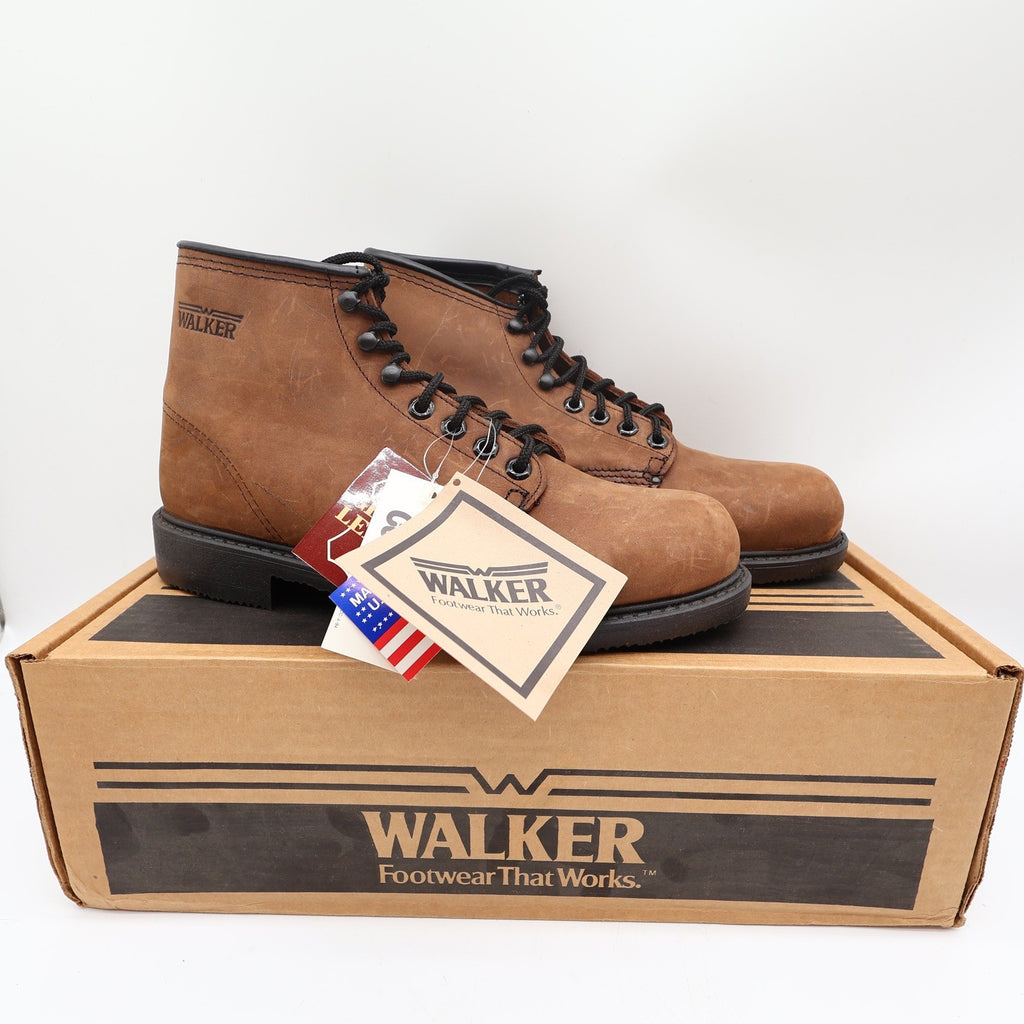 Walker Vintage Work Boots Mens 9 Brown Leather Deadstock Made In USA NIB NWT - take2supply