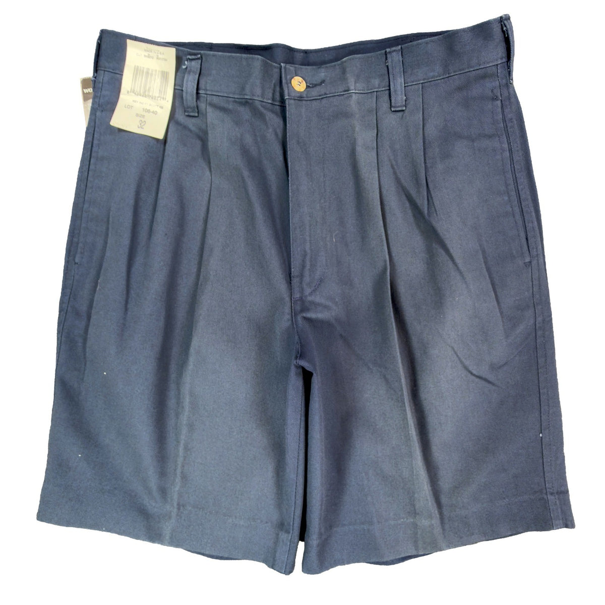 Wolf Mountain Key Shorts Mens 32 Navy Blue 100% Cotton Pleated Vintage USA NWT - take2supply