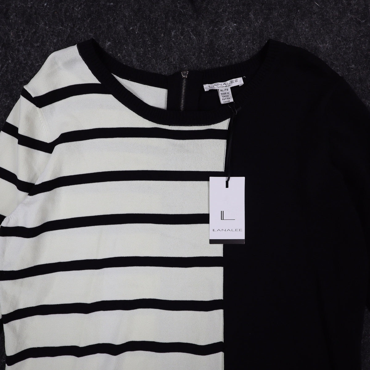 Lanalee Sweater Womens XL/1X Black White Striped Colorblock Back Zip Cotton Knit - take2supply