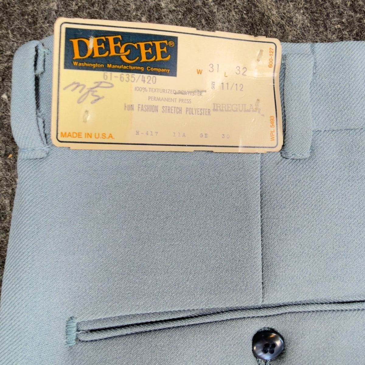 Dee Cee 70s Dress Pants Mens 31x32 Light Blue Stretch Polyester Vintage NEW - take2supply