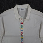 Xtrovert Blouse Womens 10 White Geometric Embroidered Short Sleeve USA NOS NWT - take2supply