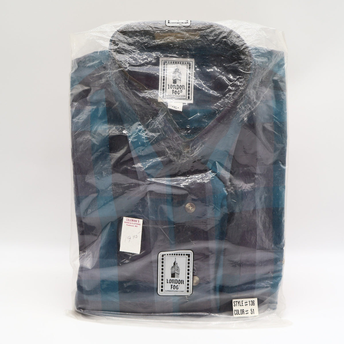 London Fog Shirt Mens XL Vintage 90s Blue Plaid Cotton Blend Deadstock NIB - take2supply