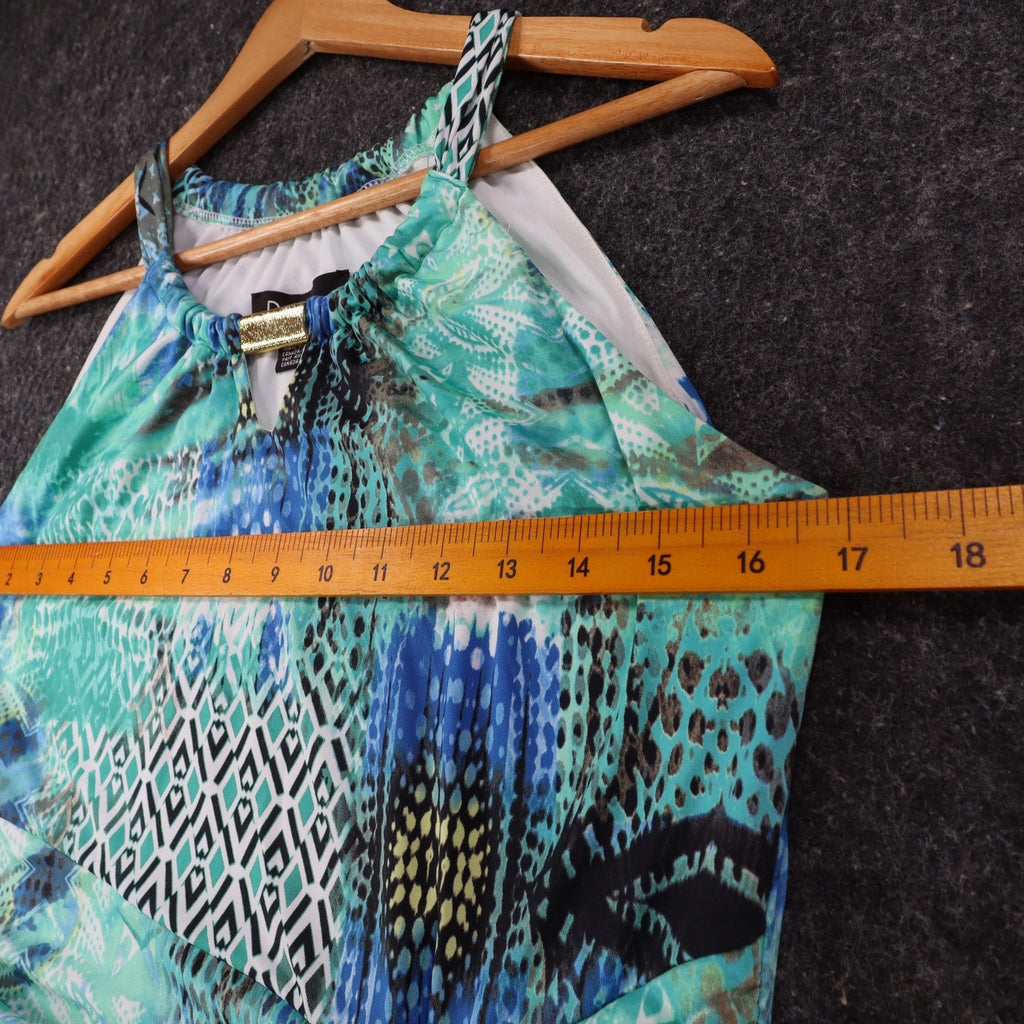 Dusak Designs Halter Dress Medium Teal Blue Abstract Print Keyhole Sheath Canada - take2supply